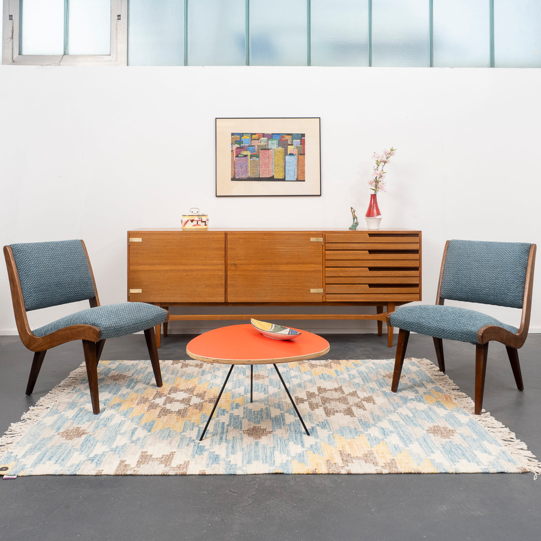 Armchair 50s, newly upholstered and covered, two available