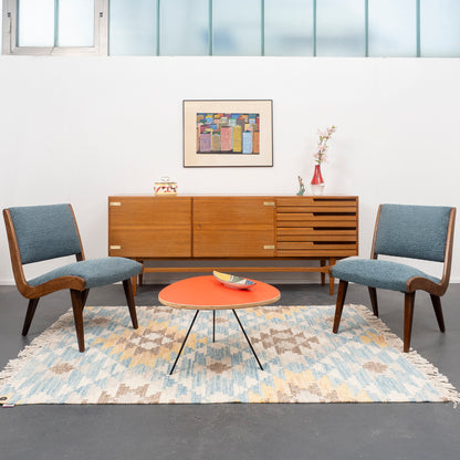 Armchair 50s, newly upholstered and covered, two available