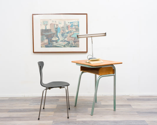 Small 1950s school desk from France, solid oak worktop.