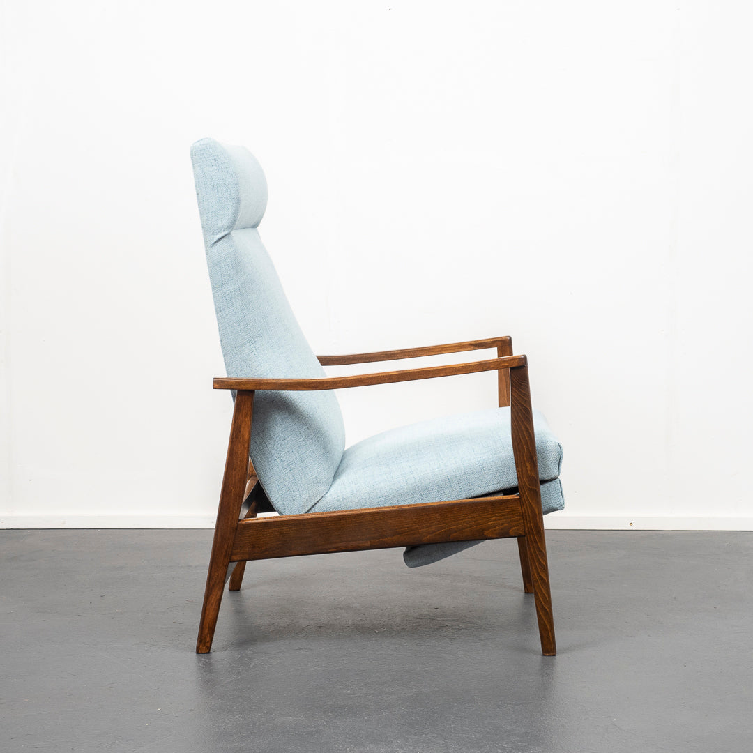 Fauteuil inclinable des années 1950, nouvellement rembourré, état neuf