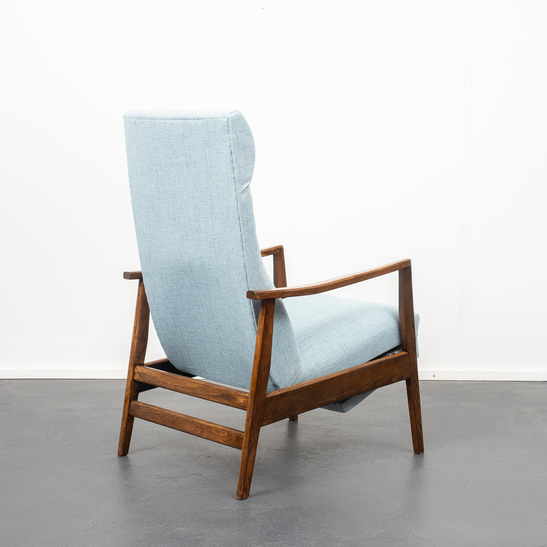 Fauteuil inclinable des années 1950, nouvellement rembourré, état neuf
