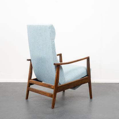 Fauteuil inclinable des années 1950, nouvellement rembourré, état neuf
