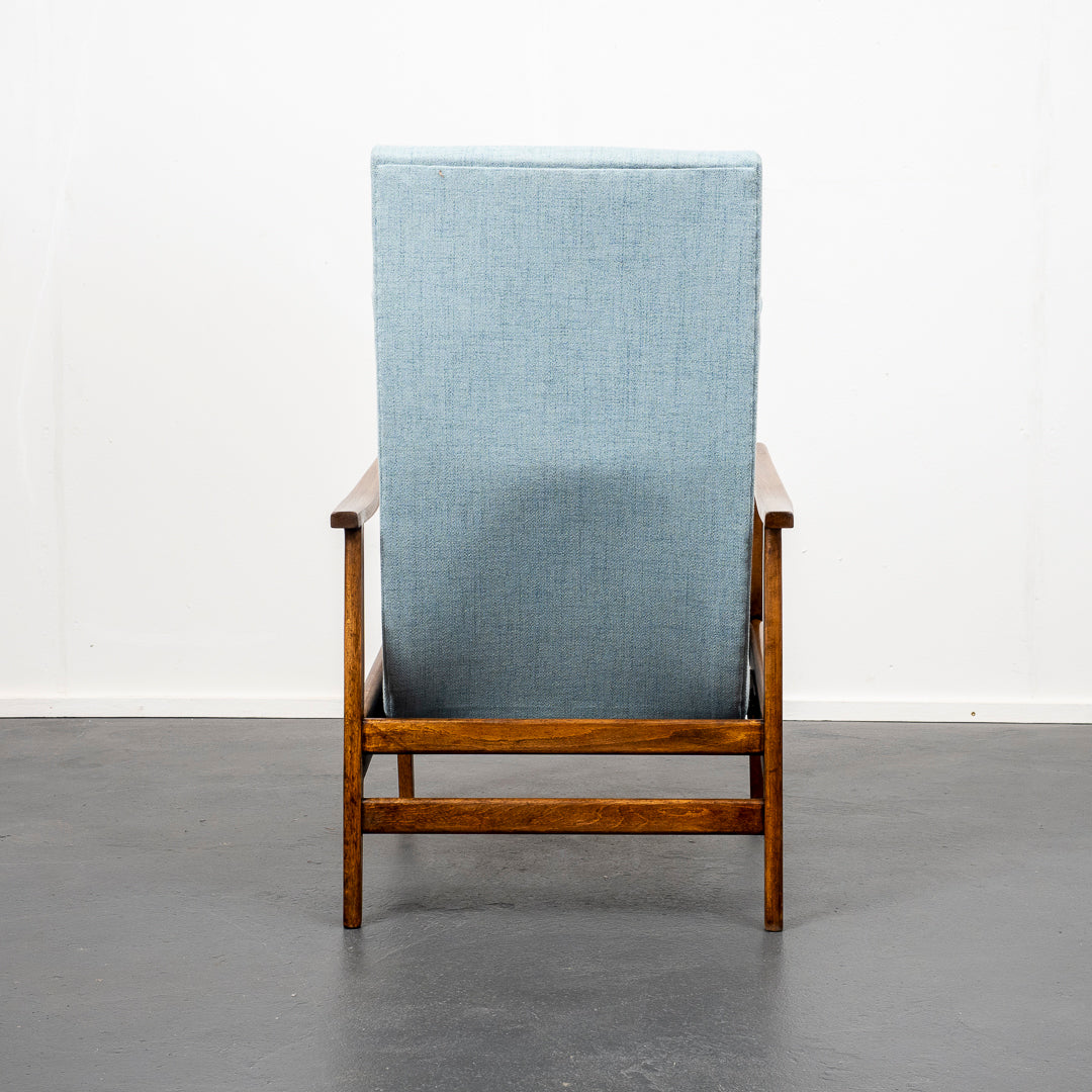 Fauteuil inclinable des années 1950, nouvellement rembourré, état neuf