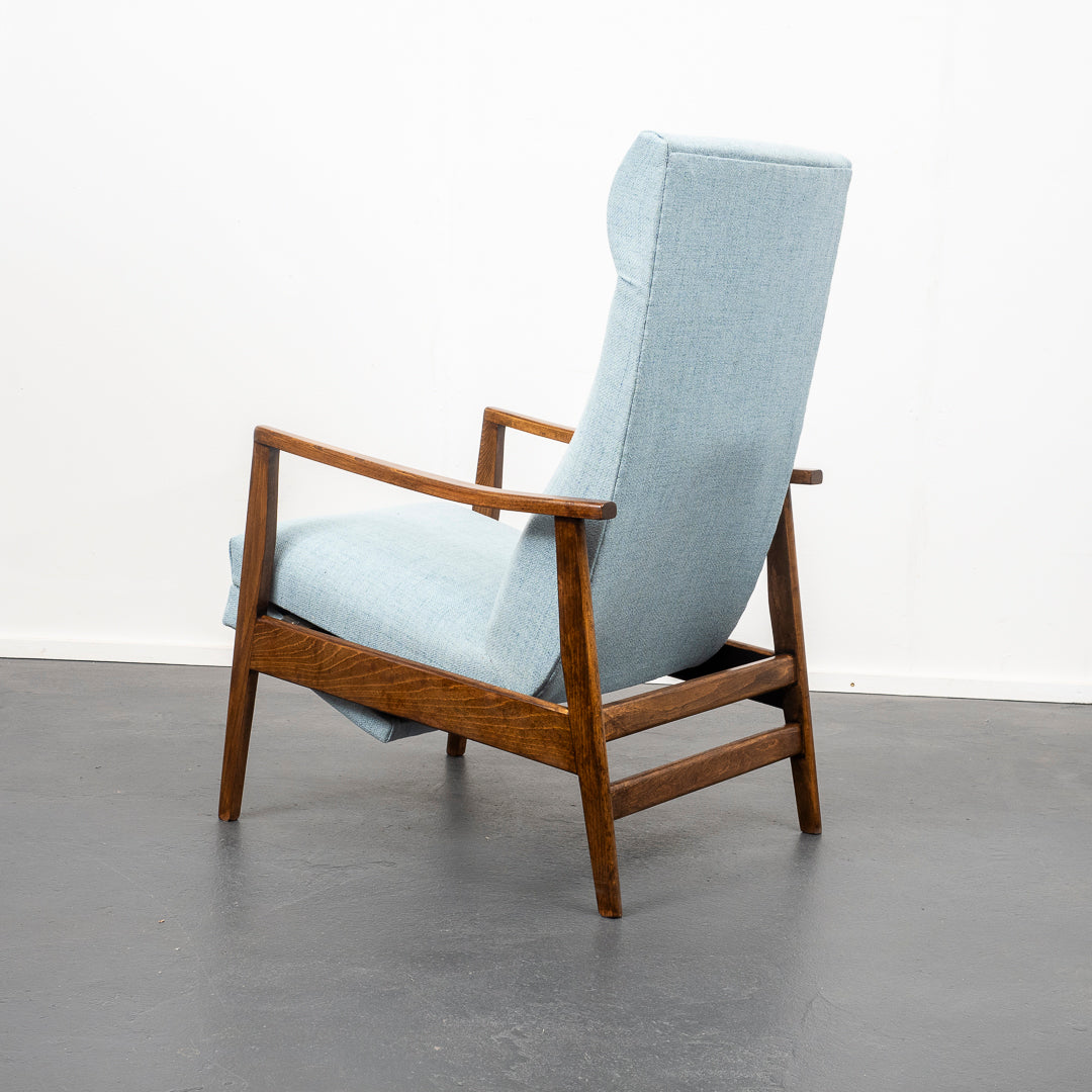 Fauteuil inclinable des années 1950, nouvellement rembourré, état neuf