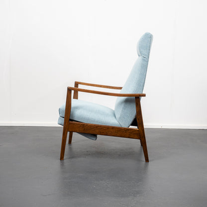 Fauteuil inclinable des années 1950, nouvellement rembourré, état neuf