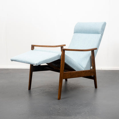 Fauteuil inclinable des années 1950, nouvellement rembourré, état neuf
