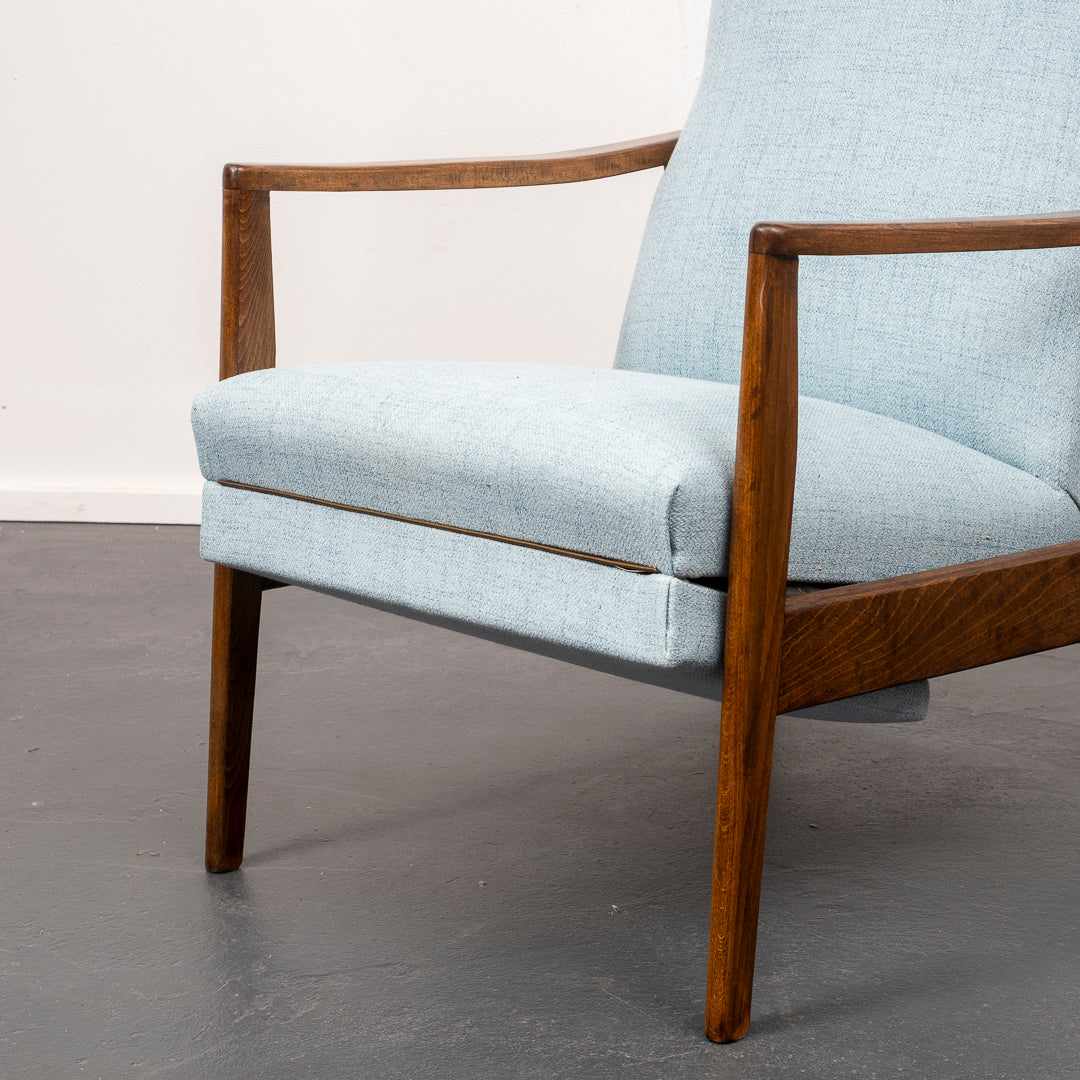 Fauteuil inclinable des années 1950, nouvellement rembourré, état neuf