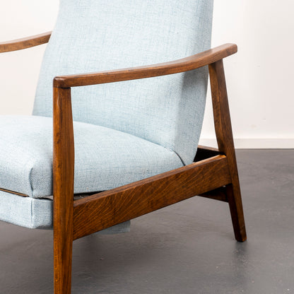 Fauteuil inclinable des années 1950, nouvellement rembourré, état neuf