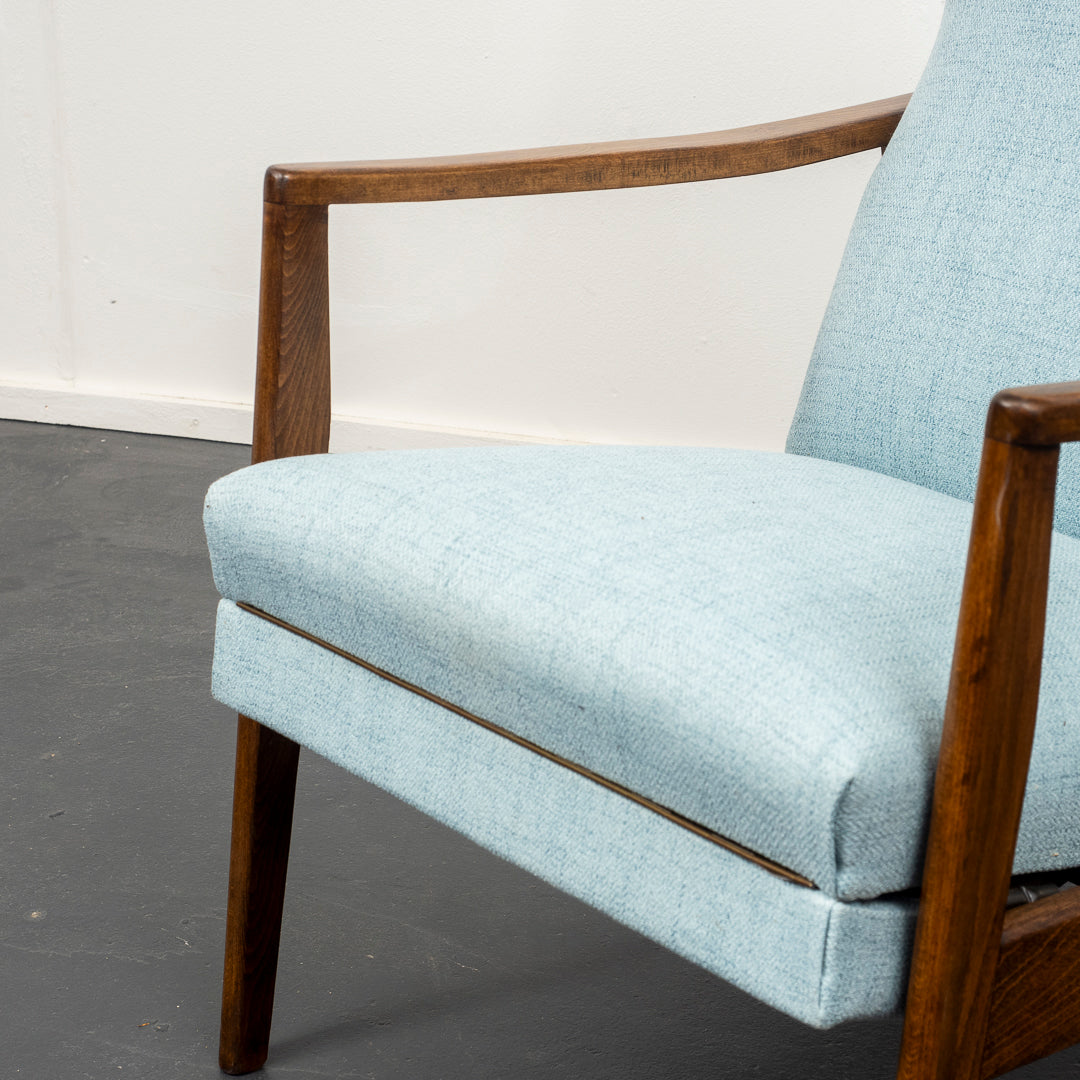 Fauteuil inclinable des années 1950, nouvellement rembourré, état neuf